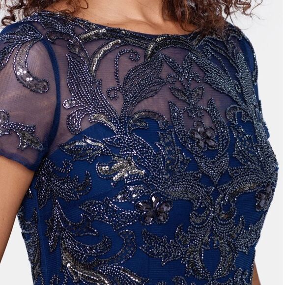 XSCAPE 4230XN Beaded Bodice Embellished Short Sleeve Chiffon Gown NWT - Picture 8 of 8